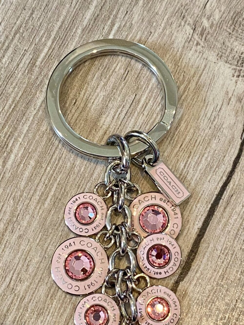 Vintage COACH Breast Cancer Awareness Signature Pink Diamond CZ KeyChain Fob - Picture 4 of 5